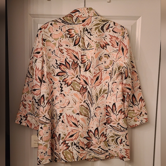 Anne Klein Floral Linen Blazer with Gold Button Detail Size Small - Picture 2 of 5